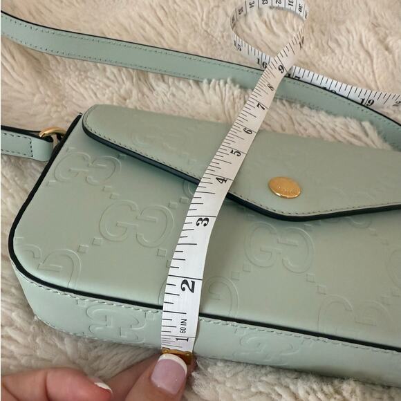 NWOT Authentic Gucci Green Calfskin Leather GG Super Mini crossbody purse  $1500 - Picture 8 of 16